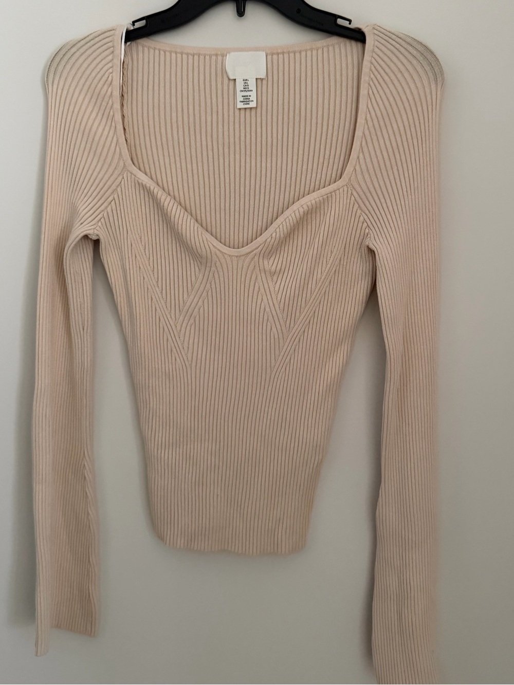 H&M Soft Beige Ribbed Scoop Neck Top Women’s Large